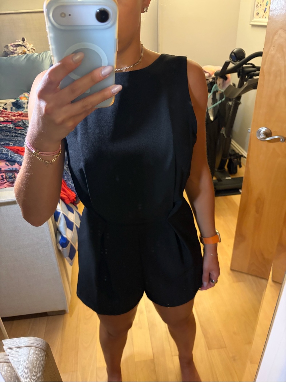 Aqua Black Sleeveless Tailored Romper open lace v back detail worn once